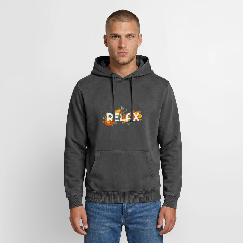 Relaxed Premium Hanf Unisex Acid-Washed Hoodie - Schwarz Acid Wash