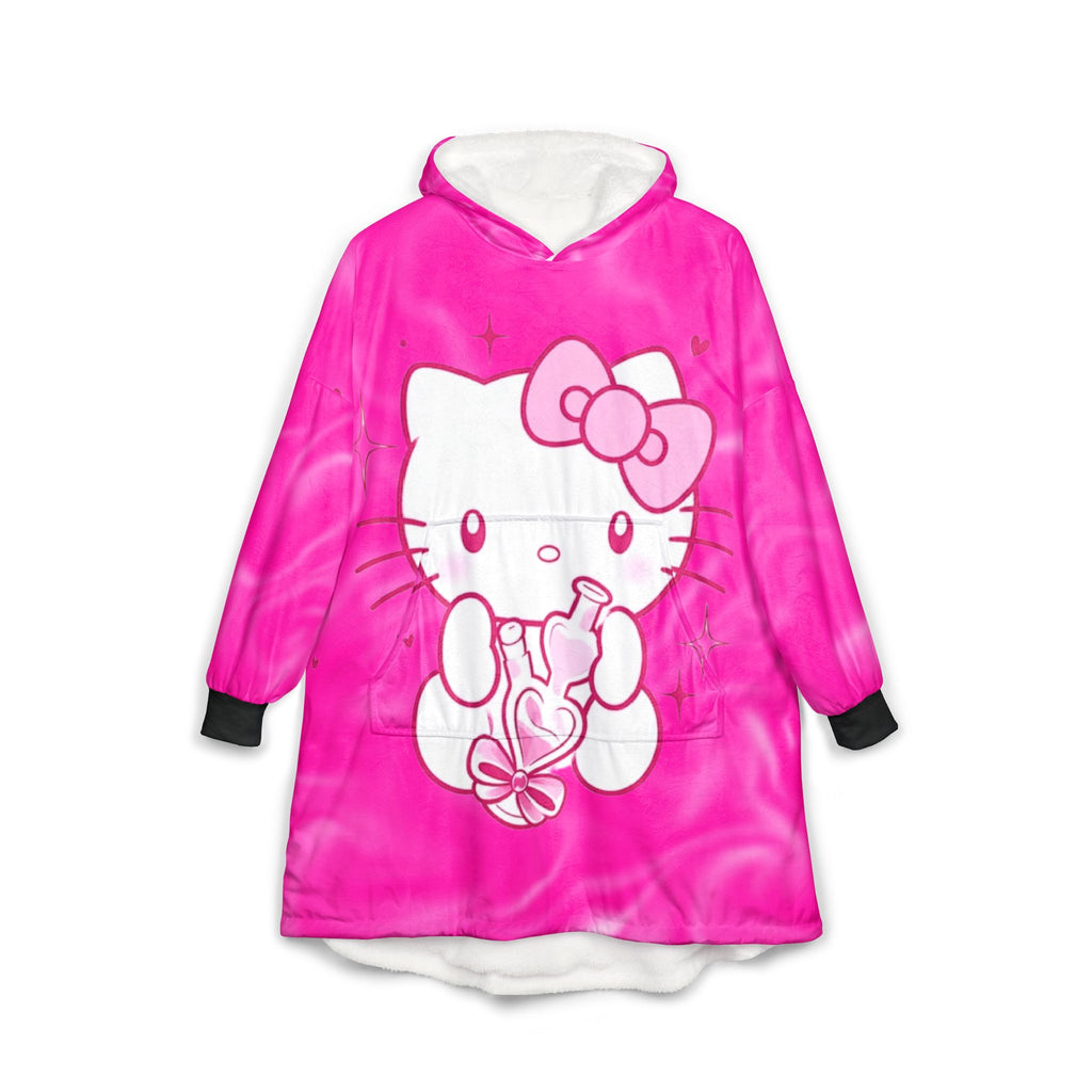 Hello Kitty Pink Hooded Blanket — Cute Cozy Wearable Throw with Floral Back
