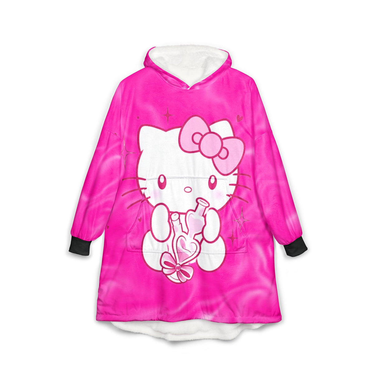 Hello Kitty Pink Hooded Blanket — Cute Cozy Wearable Throw with Floral Back