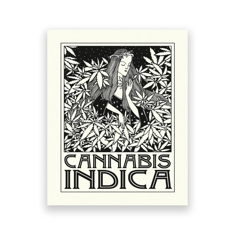 Indica and Sativa Prints Black and White Cannabis Poster Marijuana Canvas Painting Art